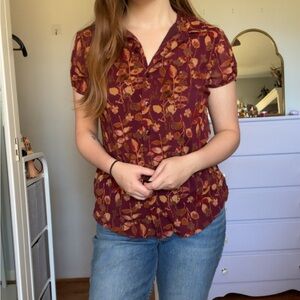 Croft & Barrow autumn floral print button up blouse